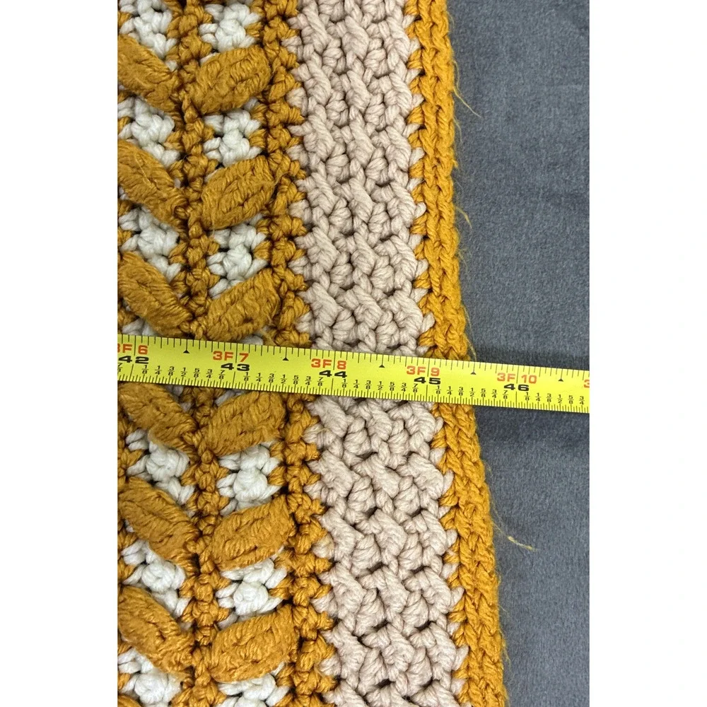 Handmade Crochet Blanket Afghan Throw 70x45 Gold Ivory Tan Vintage Style Charity